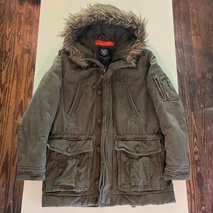 Vintage American Eagle Olive Green Hooded Military Heavy Winter Coat